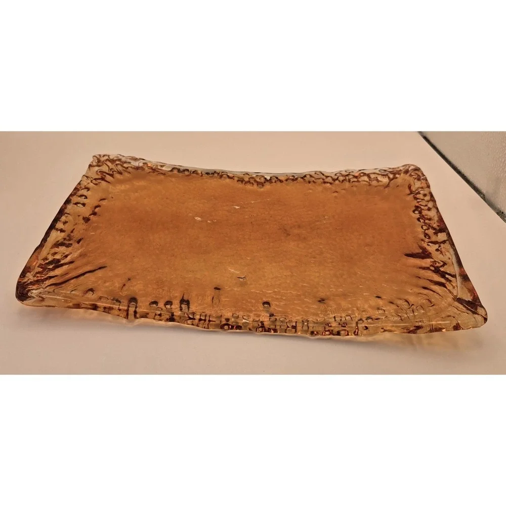 Vintage Amber Glass Curved Serving Platter 8